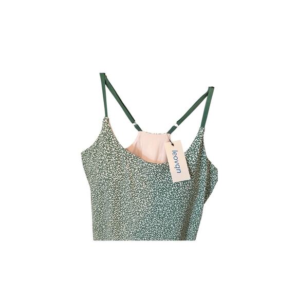 Leovan Yoga Workout Dress With Shorts Medium Green Polka Dot Pockets Stretch New - Picture 1 of 7